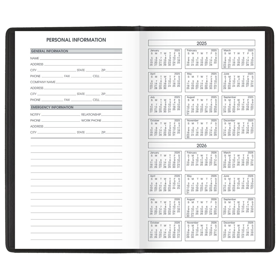At a glance 2025 2026 two year monthly planner black pocket size 70