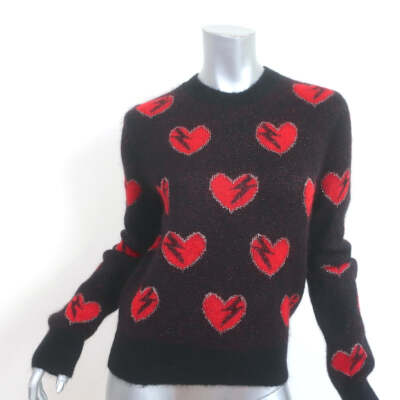 Saint Laurent Lightning Heart Sweater Black/Red Mohair-Blend Size Medium 