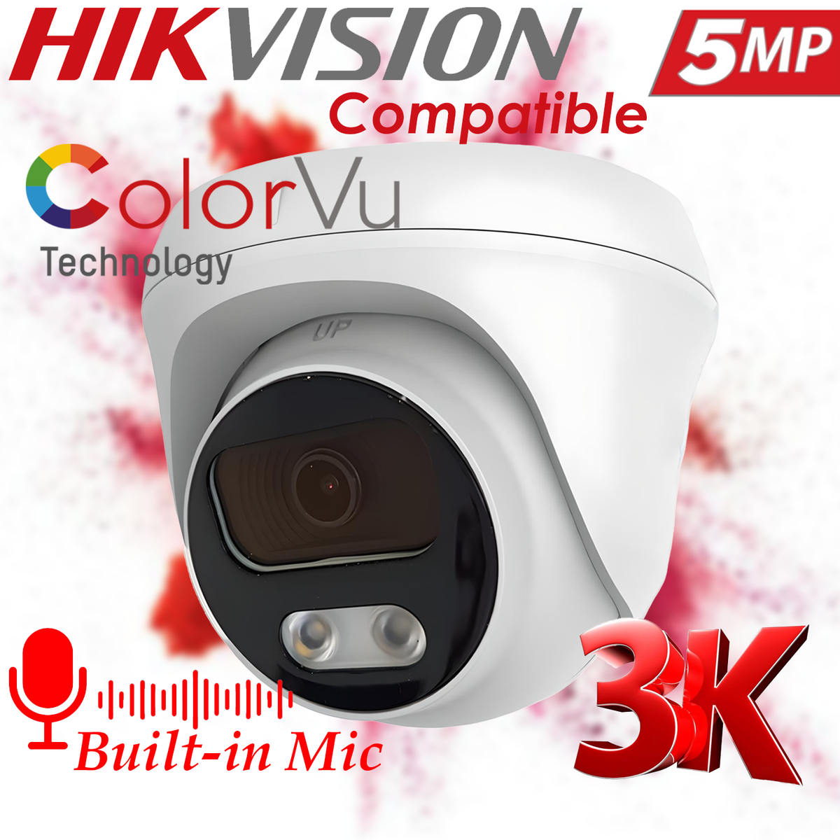 Hikvision Compatible 5MP ColorVu 3K Audio Mic Camera 25m IR Full