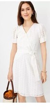 Ann Taylor Eyelet Flare Puff Sleeve Belted Dress Size 8
