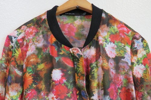 Ark & Co Floral Sheer Rib Knit Collar, cuffs, Hem Full-zip Jacket SZ small - Picture 2 of 10