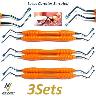 Dental Lucas Curettes Set of 2 Surgical Bone Curettes Serrated Blue Coated Tips