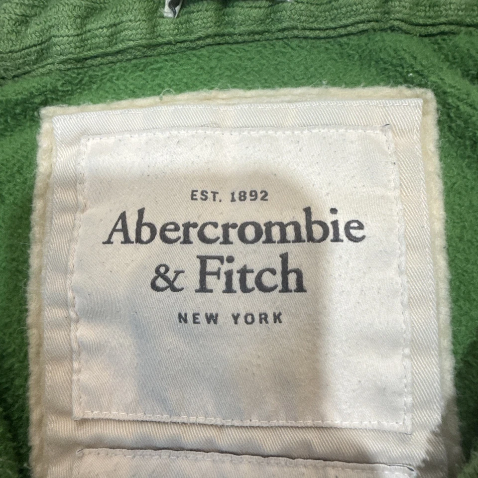 复古 Abercrombie & Fitch Muscle 连帽衫男式 M 绿色拉链 Y2K 仿旧 — 第 3/4 张图片