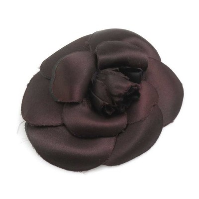 Auth CHANEL Camellia Flower Brooch Dark Brown Satin  display picture 3