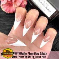 NOVO OVO Stiletto Nail Tips White French Soft Gel 160 Pcs 16 Sizes