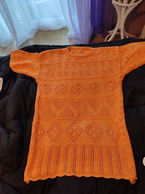 Sommerpulli Orange Handmade 100% Baumwolle  , Gr. M