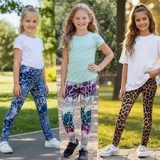 Kids Girls Multicolor Animal Leopard Print Full Length Leggings Age 7-8