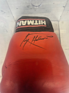 LARRY HOLMES, HITMAN AUTOGRAPHED GLOVE, In Hard Plastic Display Case