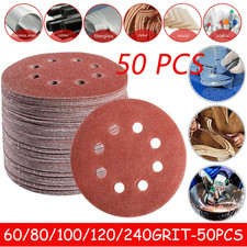 50PCS Sanding Discs 40 60 80 120 240 GRIT Hook Loop Orbital Sandpaper Pads Velc 0.16 per disc