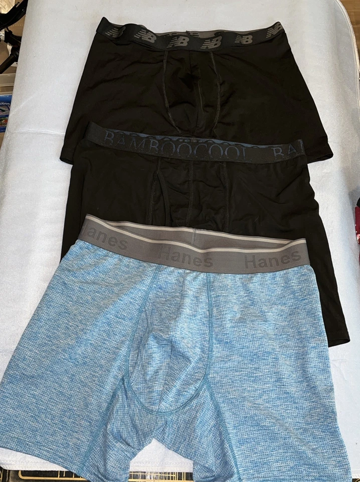 Lote de 3 calzoncillos boxer elásticos de poliéster de diseñadores mixtos talla L Hanes, NB, bambú Foto 2 de 3