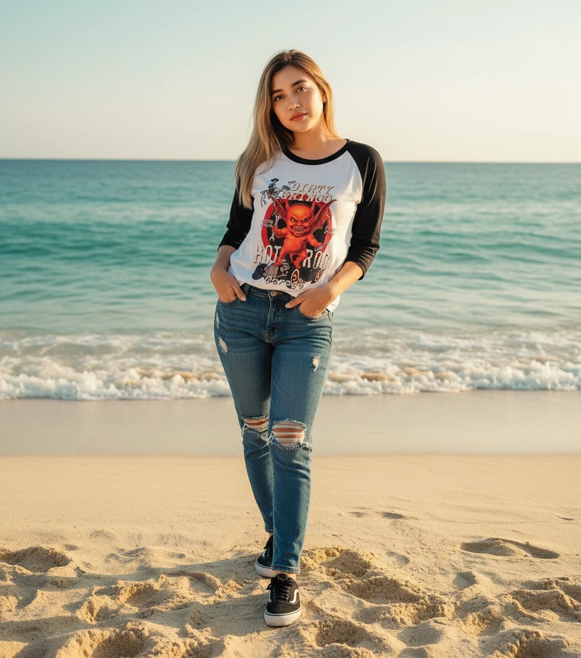 Грязный Gringo Hot Rod гараж ретро дьявол 3/4 рукав реглан рубашка - Изображение 3 из 4