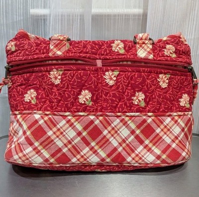 Ten Bears Red Floral And Plaid Quilted Vintage YKK Double Handle Purse