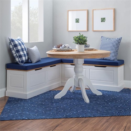 Pemberly Row Natural White Wood Nook With Navy Polyester Fabric Cushions - Picture 11 of 14