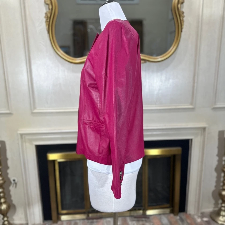 Chaqueta de Cuero Vintage JFS Signature Rosa Magenta Moto Blazer M Cresta Botones Foto 2 de 4
