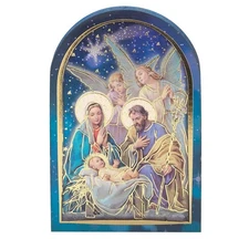 Nativity Scene Standing Blue Wood Icon Plaque 3.5" x 2.5", Made in Hungary