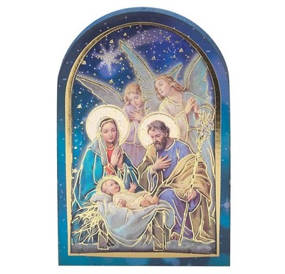 Nativity Scene Standing Blue Wood Icon Plaque 3.5'' x 2.5'', Made in Hungary