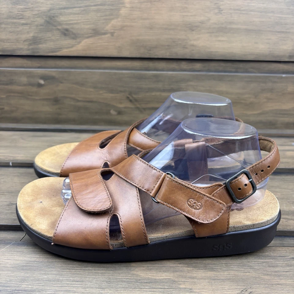Sandalias SAS Huggy para mujer cuero marrón caramelo trípode confort - EE. UU. 11 M Foto 2 de 4
