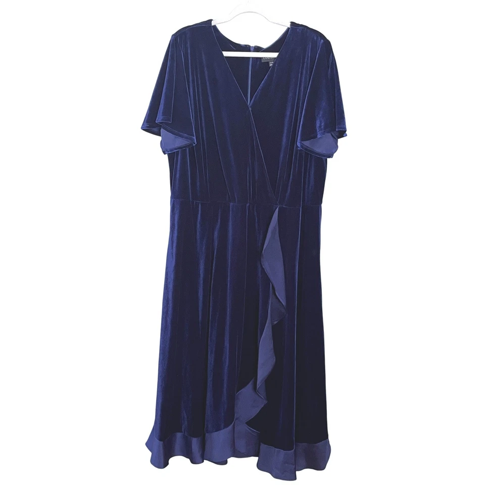 Lane Bryant Womens Plus Size 26/28 Velvet Midi Dress Faux Wrap Party Spec Occ - Image 2 of 4