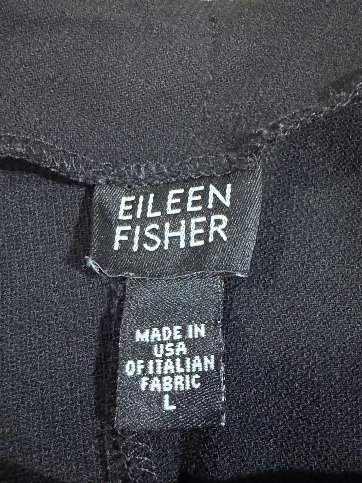 Eileen Fisher Womens Black Wool High Rise Side Zip Wide Leg Trouser Pants Sz L - Image 4 of 4
