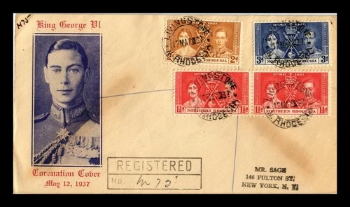 Dr Jim Stamps FDC Northern Rhodesia King George VI Coronation 3v Set Registered