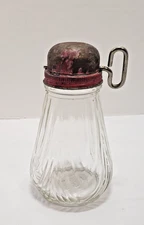 Vintage Nut Grinder Chopper Glass Bottom Red Metal Top Hand Crank Turn Key