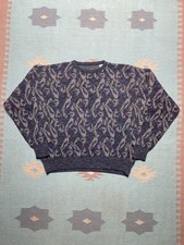 Vintage 80s knit sweater acrylic wool tri blend paisley psychedelic boxy large