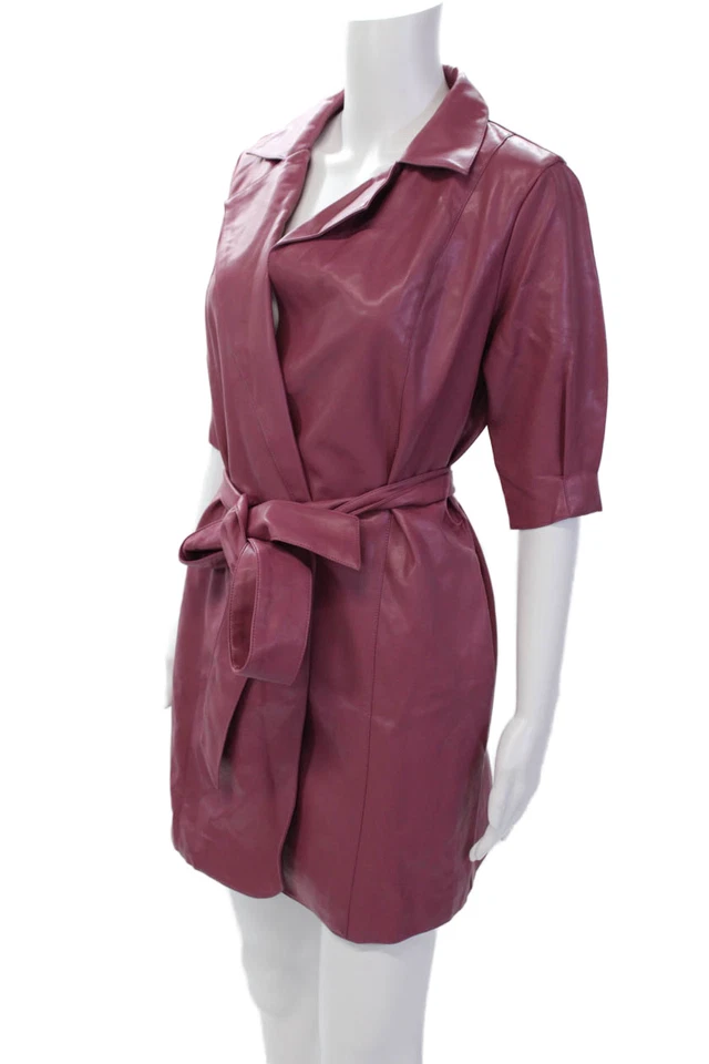 Destino. Chaqueta forrada con cinturón cuello manga larga texturizada malva talla S para mujer Foto 2 de 4