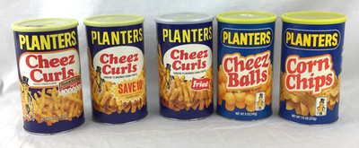 5 Vintage 1980s - 90s PLANTERS Cheez Curls Cheez Balls & 1 Corn Chips Cans EMPTY