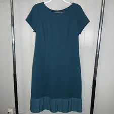 Talbots teal double pleated hem midi dress Sz 12 short sleeve ponte knit New