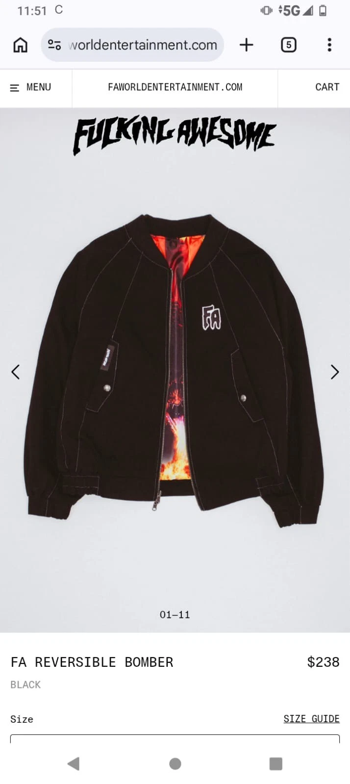 FA F*CKING AWESOME NEW WITH TAGS REVERSIBLE BOMBER-BLACK MEDIUM - product detail image 9