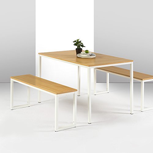 White Dining Table Set 3 Piece Benches Breakfast Nook Steel Frame