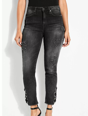 Guess Women’s It Girl Glitter High Rise Skinny Jeans Destroyed Details Size  24