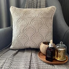Beige Velvet Geoetric, Cut Velvet Throw Pillow Cover - Velvet Majestic Pearl