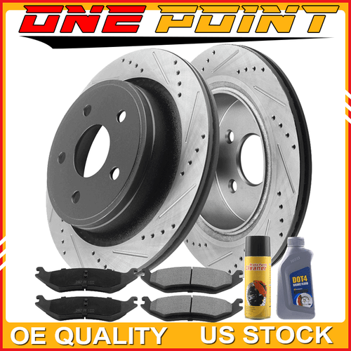 352mm 5 Lug Rear Drilled Rotors + Ceramic Brake Pad for 20052018 Dodge