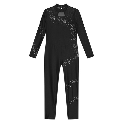 Kid Girl Bodysuit Unitard Jumpsuit Sparkly Dancewear Shiny Leotard Turtleneck - Picture 14 of 44