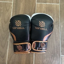 Sanabul Essential Gel Boxing, Gym, Martial Arts, 10oz Gloves  Black Orange/Gold