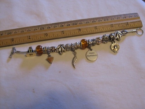 November Birthday/Thanksgiving Bracelet Topaz-color-Glass & Enamel-Pie/Turkey/+ - Picture 7 of 8