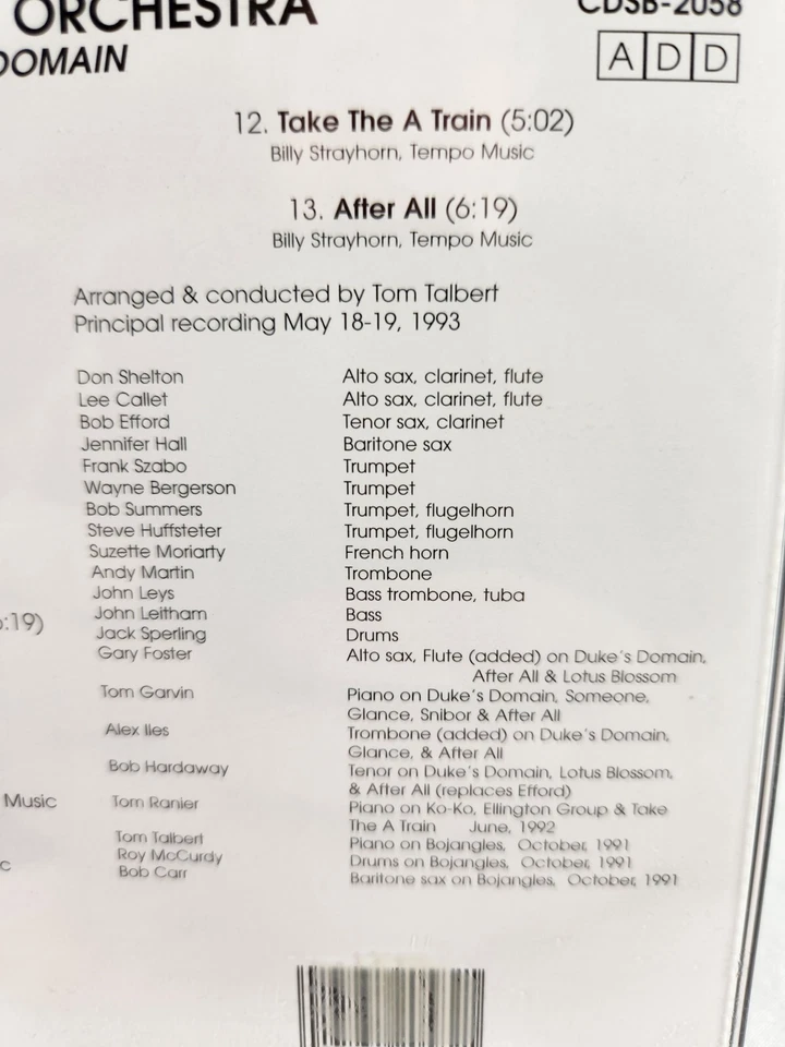 Tom Talbert Orchestra ~ Duke's Domain (CD, 1994) Big Band Bebop Jazz Fast Ship Foto 4 de 4