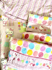 Hello Kitty Comforter 3 Piece Flannel Sheet Set Twin Size Pink Balloons 2006