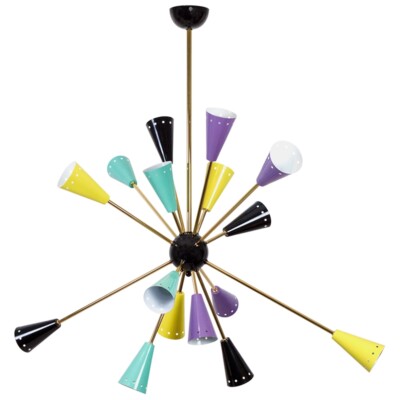 Italian Chandeliers Multicolored Sptunik Stilnovo Light Fixture Kalmar 16 Arms 