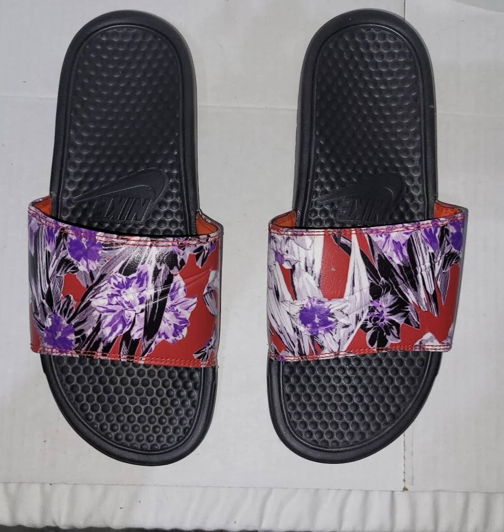 Sandali Nike donna Benassi JDI floreali slides 618919 024 rosso viola taglia 9