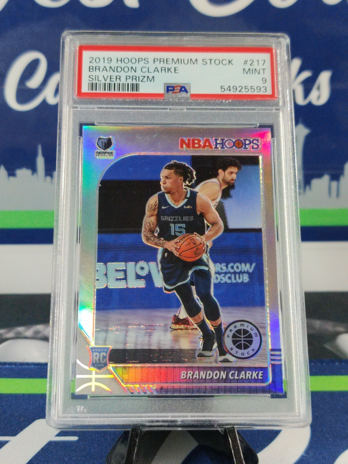 👀2019 Hoops Premium Stock #217 Brandon Clarke Silver Prizm RC Rookie PSA Mint 9
