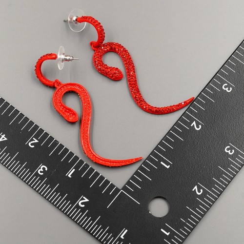 Women Red Crystal Rhinestone Drop Dangle Earrings Snake Fashion Jewelry 02789 - Picture 4 of 4