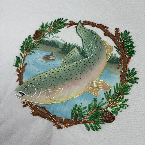 Jerzees USA Trout Fly Fishing Sweatshirt 2XL White Crewneck Rare Vintage - Picture 7 of 16