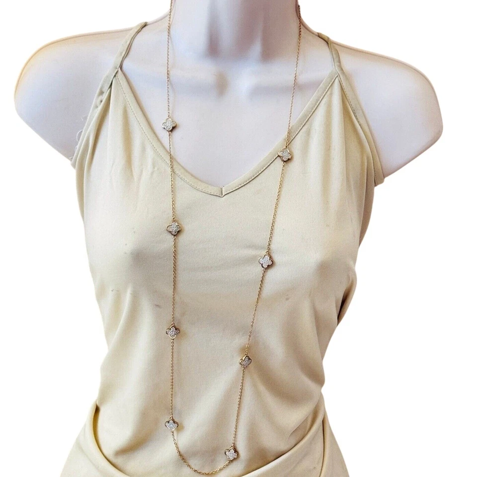 Collar Trébol Lauren G Adams LGA Chapado en Oro Cadena Cristal Diseñador Alta Gama Foto 2 de 4