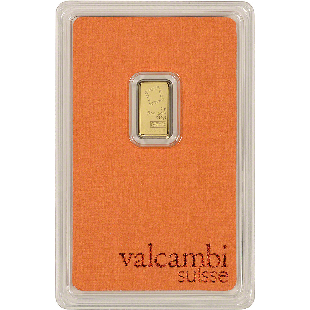 1 gram Gold Bar - Valcambi Suisse - 999.9 Fine in Sealed Assay