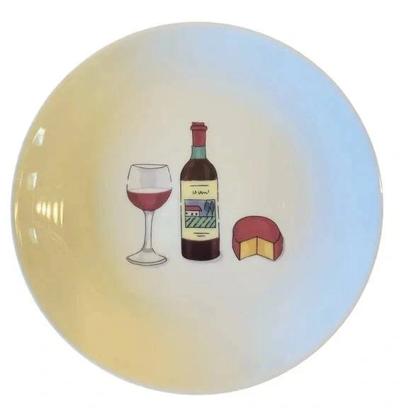 Vintage 4 Wine & Cheese Appetizer Snack 6.5" Plates Boston Trading 2001 - Image 3 of 4