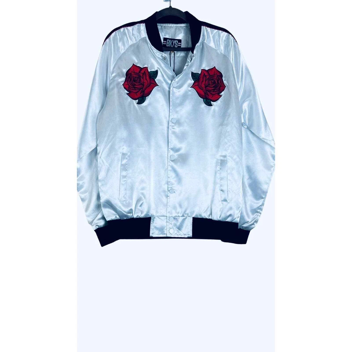 NEW BKYS EMBROIDERED SATIN VARSITY JACKET XLARGE