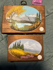 Set Of two Original  Oil Paintings On A Wood Plaque