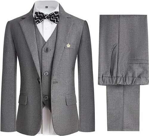Boys Slim Fit Suit Jacket Vest Pants Bowtie Dress Wedding Performance Costume - Picture 2 of 13